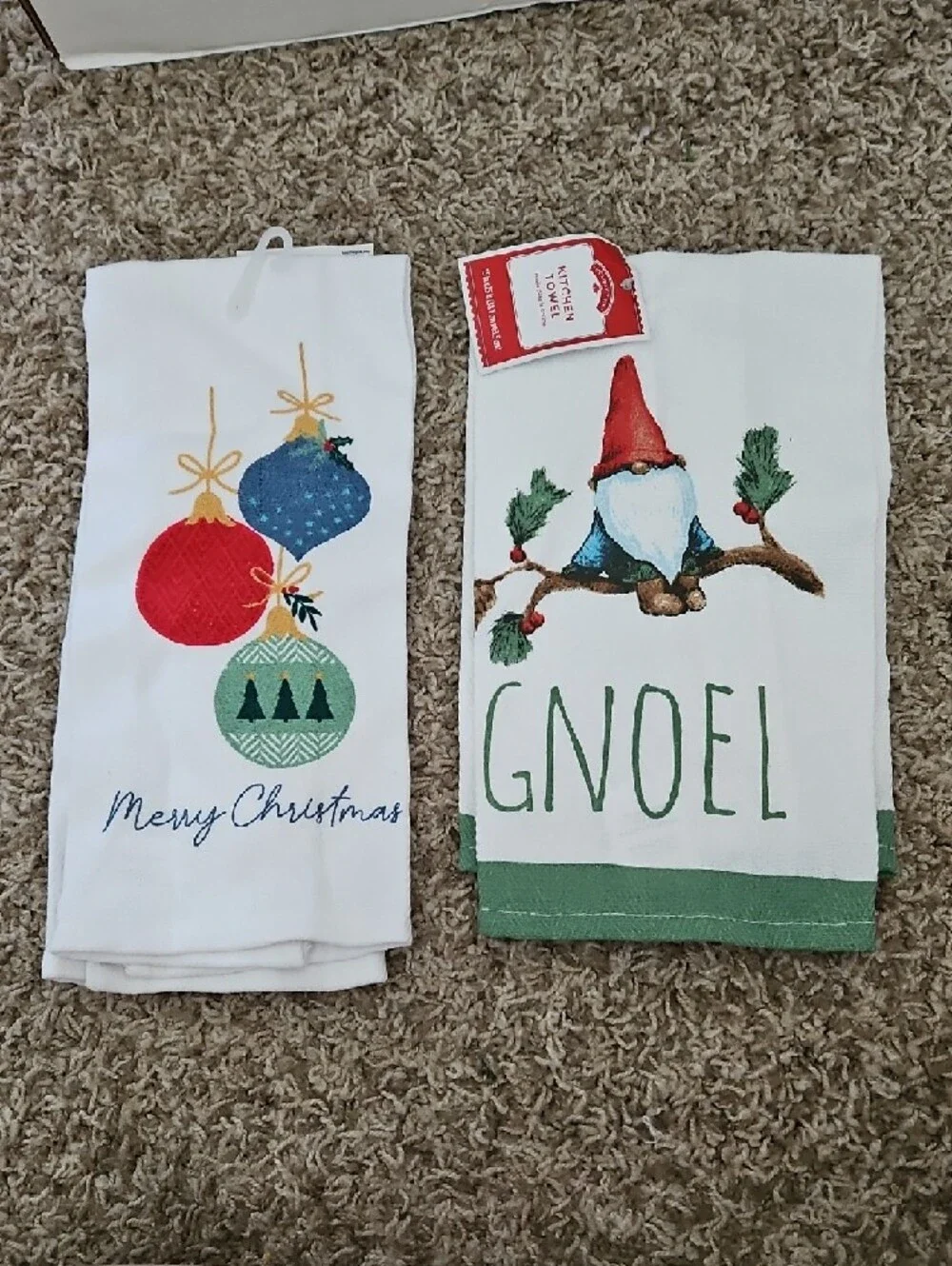 Hand Towels with Christmas Ornaments and Gnome